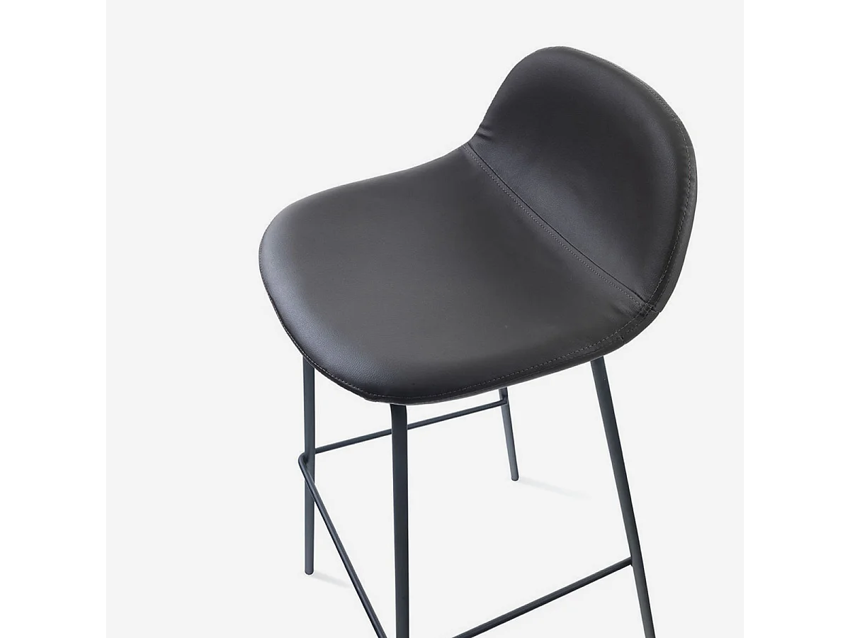 Set aus 2 gepolsterten Kunstleder- und Metallhockern Sting - Schwarz