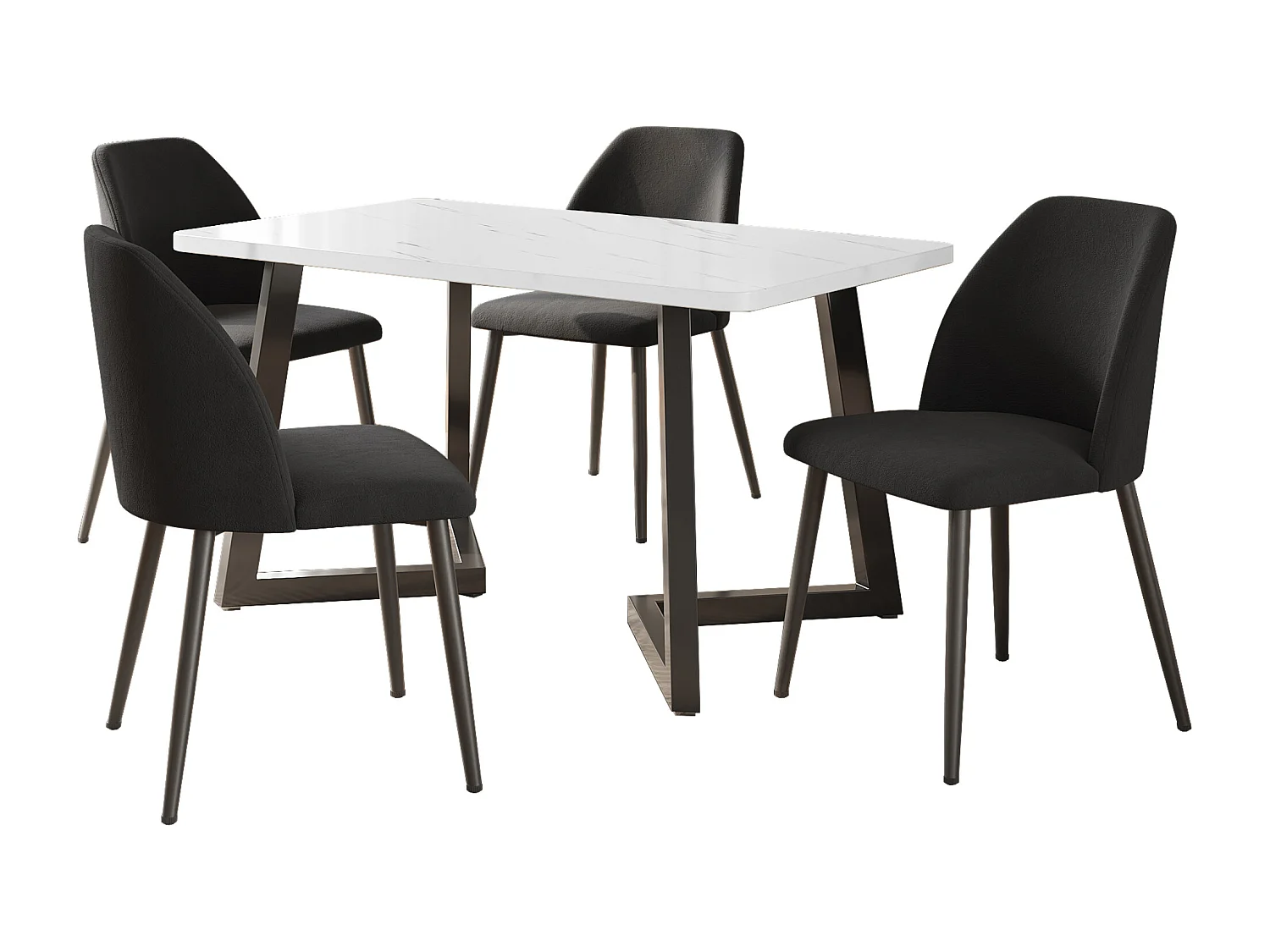 Esszimmerstuhl, 4-teilig, Metallbeine, Schwarz