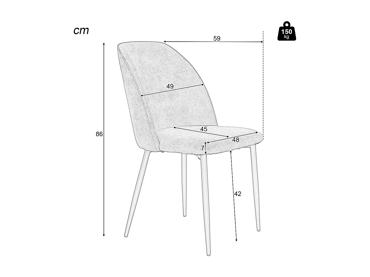 Esszimmerstuhl, 4-teilig, Metallbeine, Schwarz