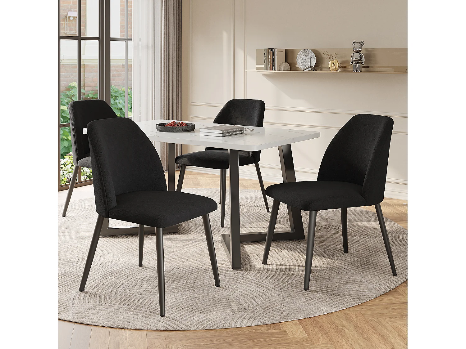 Esszimmerstuhl, 4-teilig, Metallbeine, Schwarz