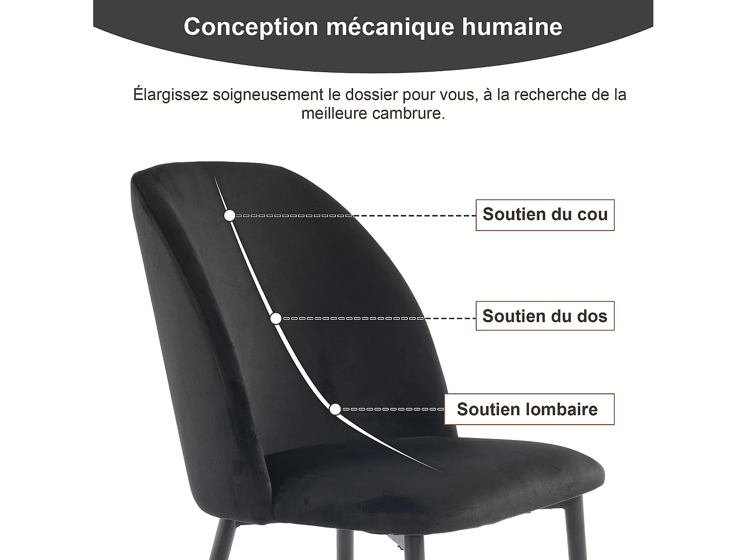 Esszimmerstuhl, 4-teilig, Metallbeine, Schwarz