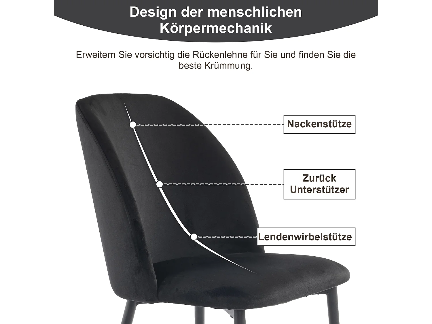 Esszimmerstuhl, 4-teilig, Metallbeine, Schwarz