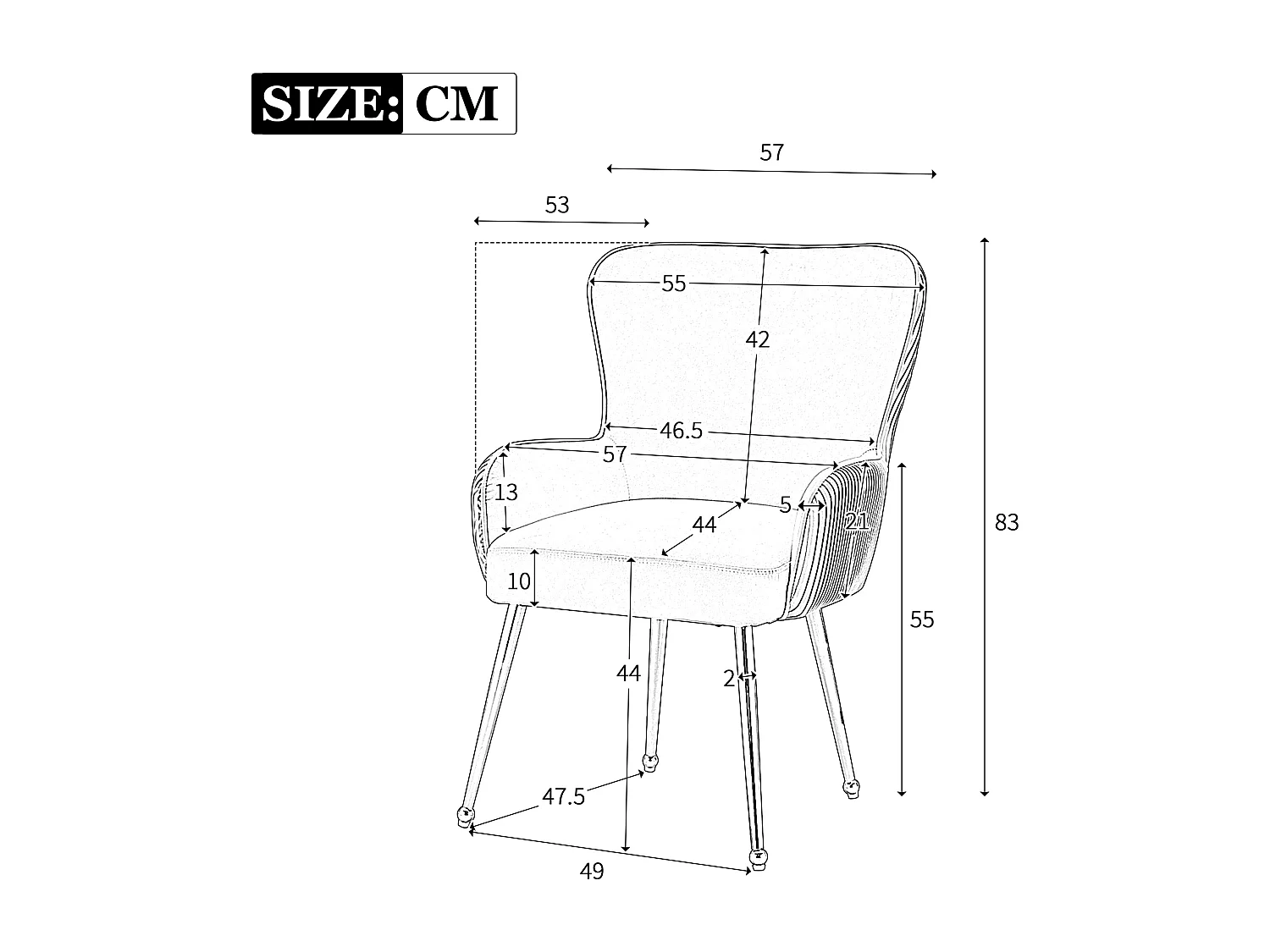 Chaise velours grise avec accoudoirs pieds métal argent réglables design lounge salon chambre lot de 2