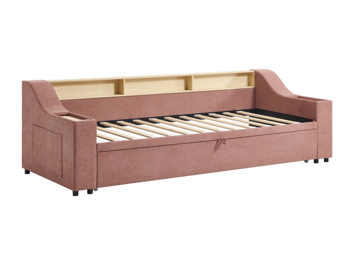 Ausziehbett - 2 x 80 x 200 cm - mit Stauraum & USB-Anschluss - Stoff - Rosa günstig online kaufen