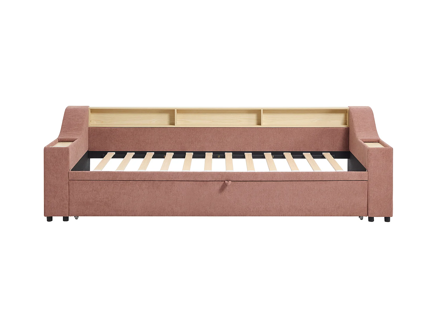 Lit gigogne 2 x 80 x 200 cm avec rangements et port USB - Tissu - Rose - ORAVAYA