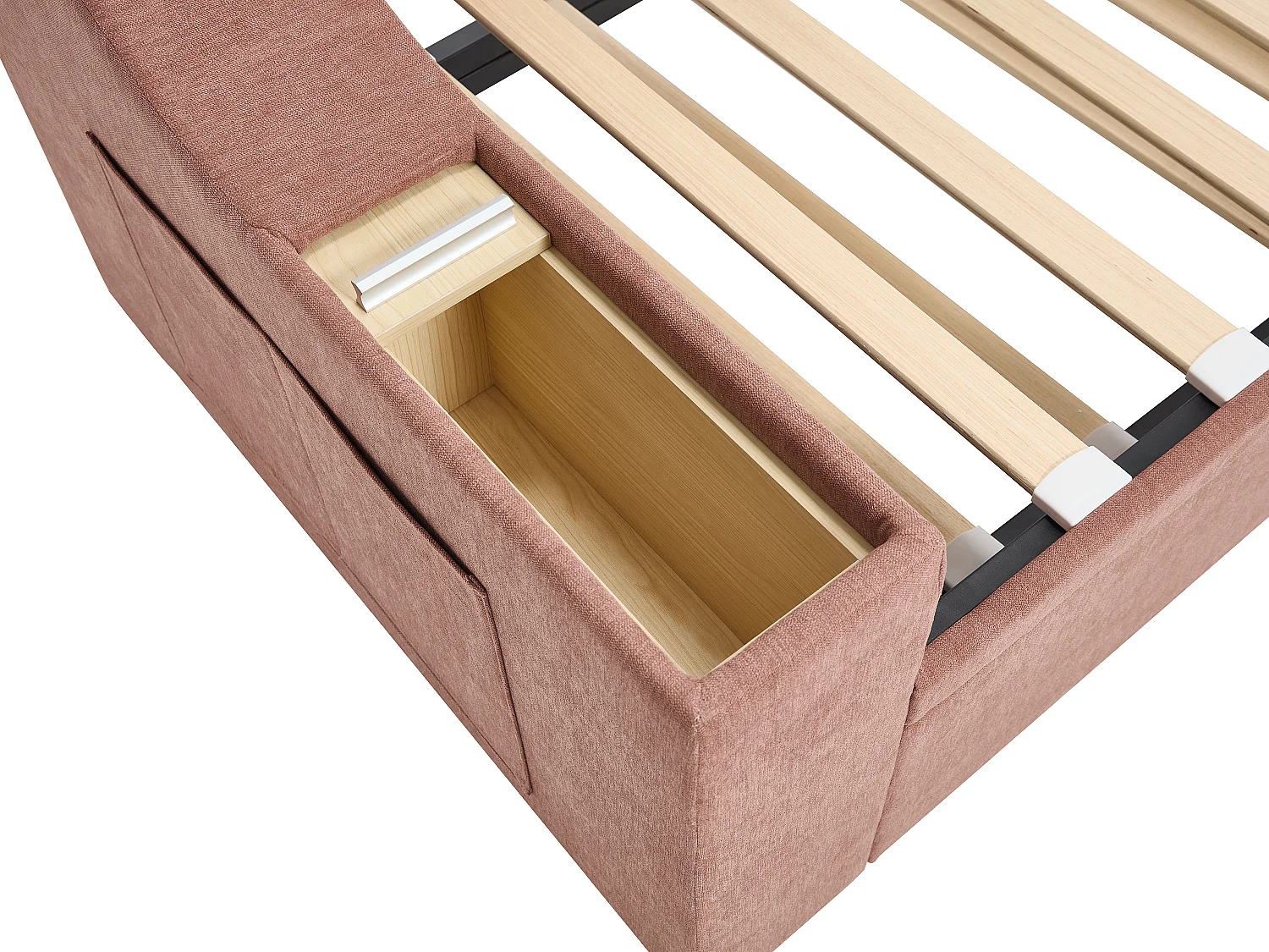 Utdragbar säng 2 x 80 x 200 cm med förvaring och USB-port - Tyg - Rosa - ORAVAYA