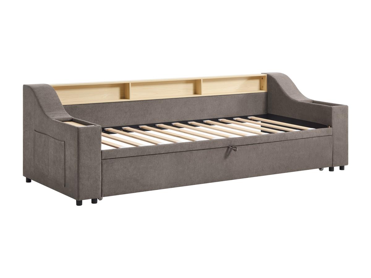 Ausziehbett - 2 x 80 x 200 cm - mit Stauraum & USB-Anschluss - Stoff - Taup günstig online kaufen