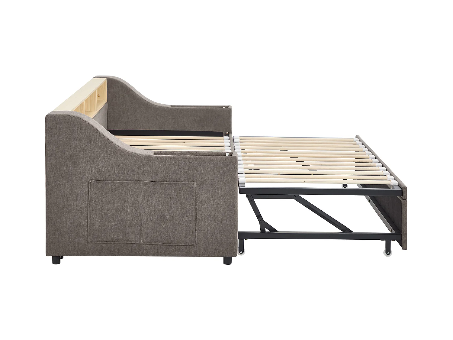 Lit gigogne 2 x 80 x 200 cm avec rangements et port USB - Tissu - Taupe - ORAVAYA