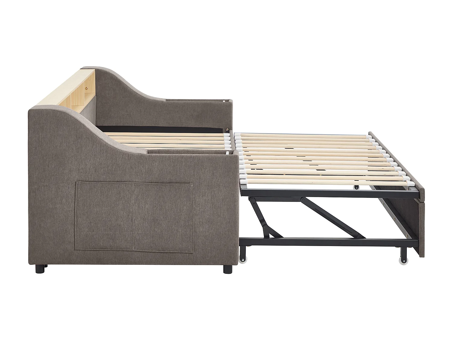 Utdragbar säng 2 x 80 x 200 cm med förvaring och USB-port - Tyg - Taupe - ORAVAYA