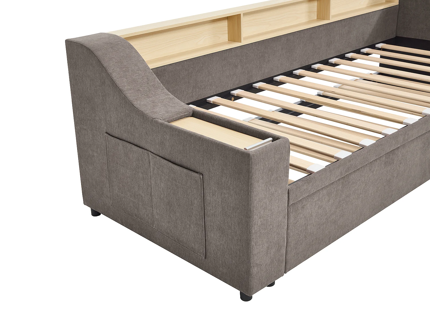 Utdragbar säng 2 x 80 x 200 cm med förvaring och USB-port - Tyg - Taupe - ORAVAYA