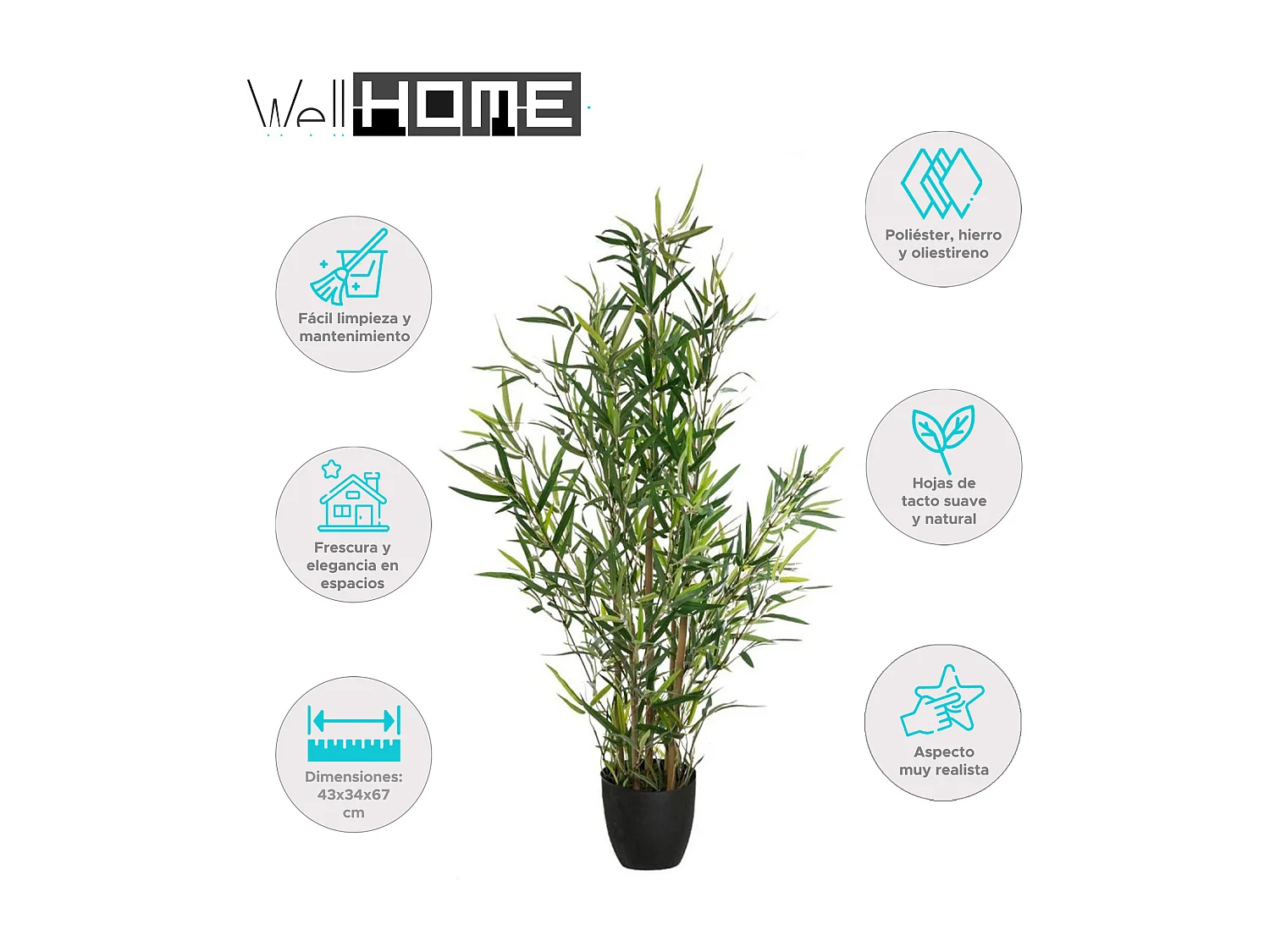 WELL HOME - Plante Bambou Artificielle H.90cm avec pot idéale pour la décoration