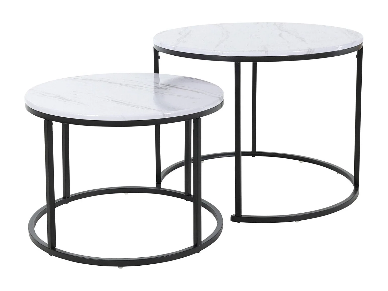 Well Home Set de 2 tables d'appoint en métal blanc finition marbre Ø50 Ø60cm