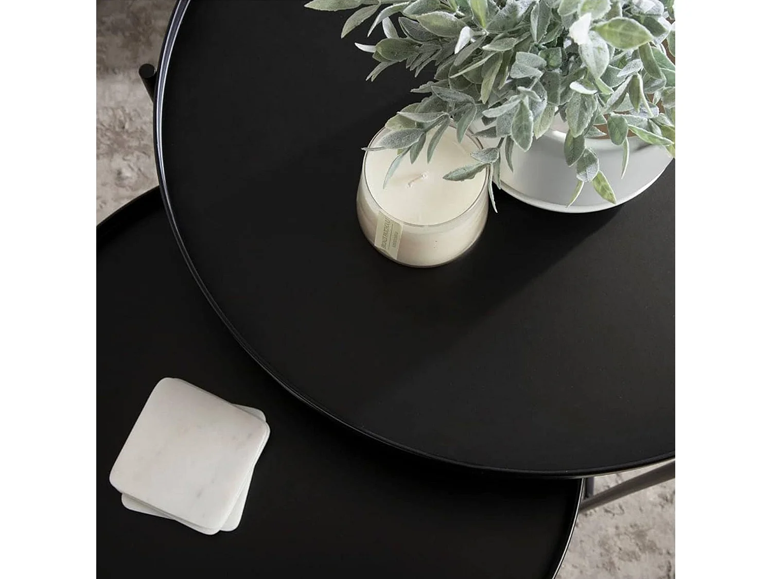 Well Home Set de 2 tables d'appoint rondes en métal noir Ø31 Ø36cm