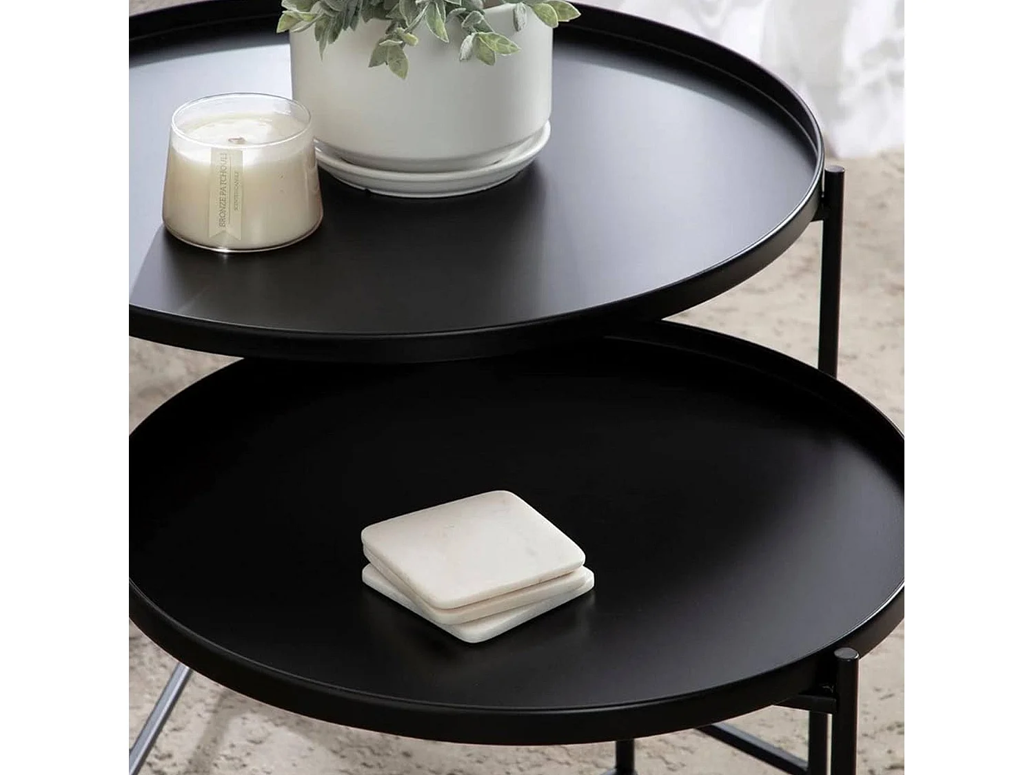 Well Home Set de 2 tables d'appoint rondes en métal noir Ø31 Ø36cm