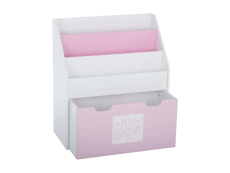 WELL HOME - Etagère avec tiroir, roulettes et design rose 62,7x30x70cm