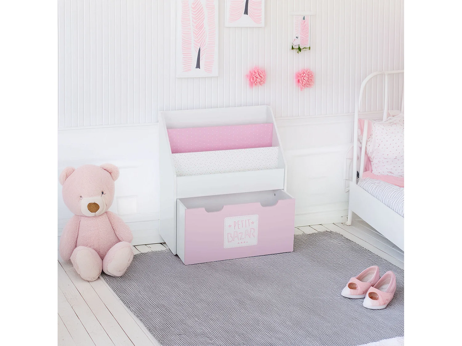 WELL HOME - Etagère avec tiroir, roulettes et design rose 62,7x30x70cm