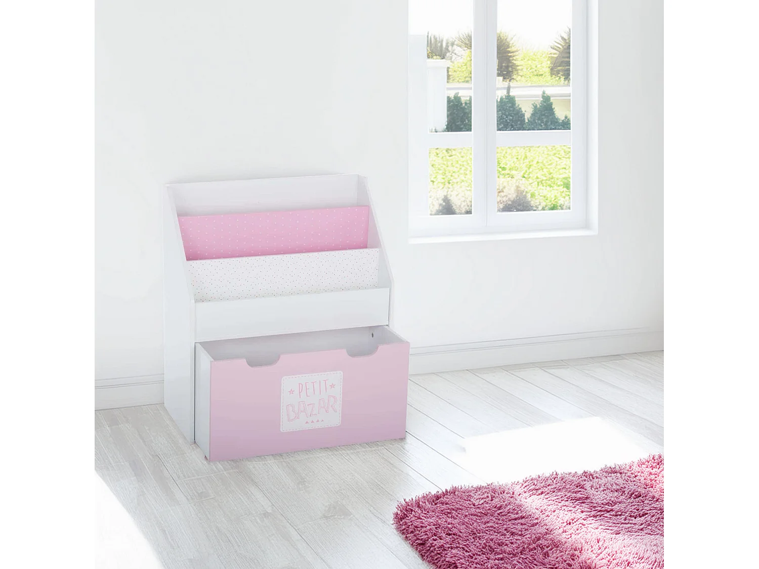 WELL HOME - Etagère avec tiroir, roulettes et design rose 62,7x30x70cm