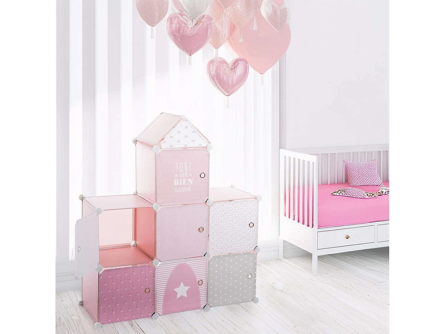 WELL HOME - Colonne de rangement Château Etagère Rose 95,5x32x109cm