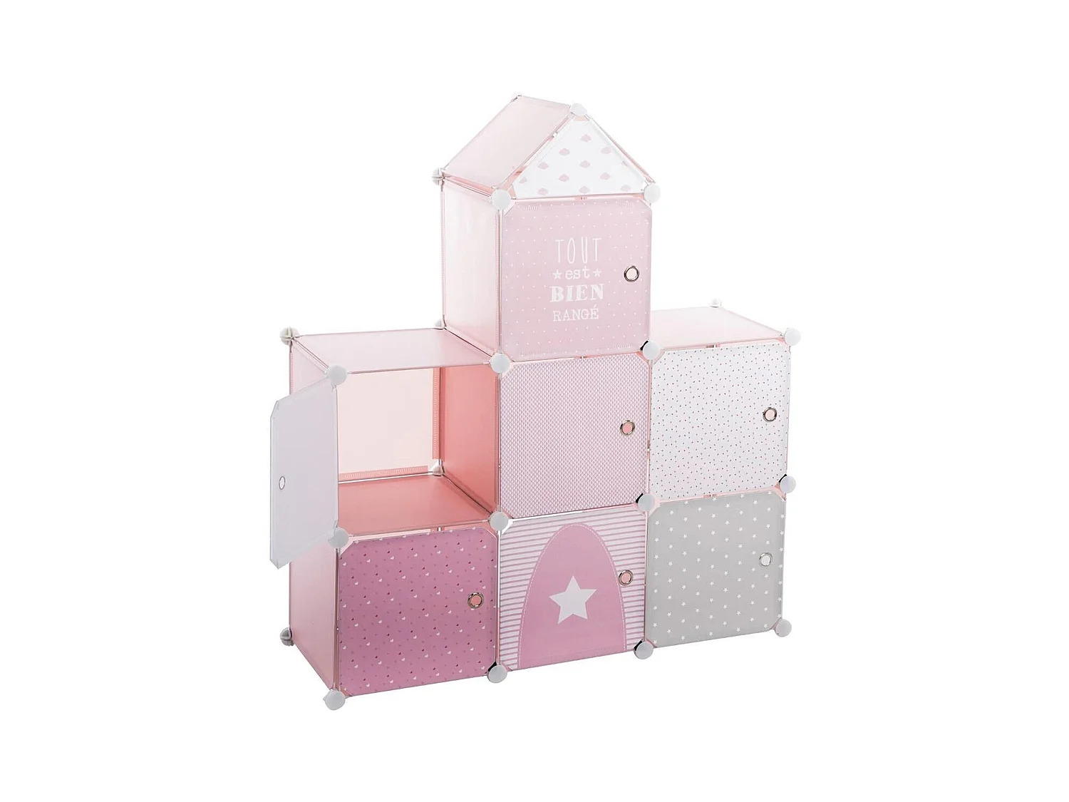 WELL HOME - Colonne de rangement Château Etagère Rose 95,5x32x109cm