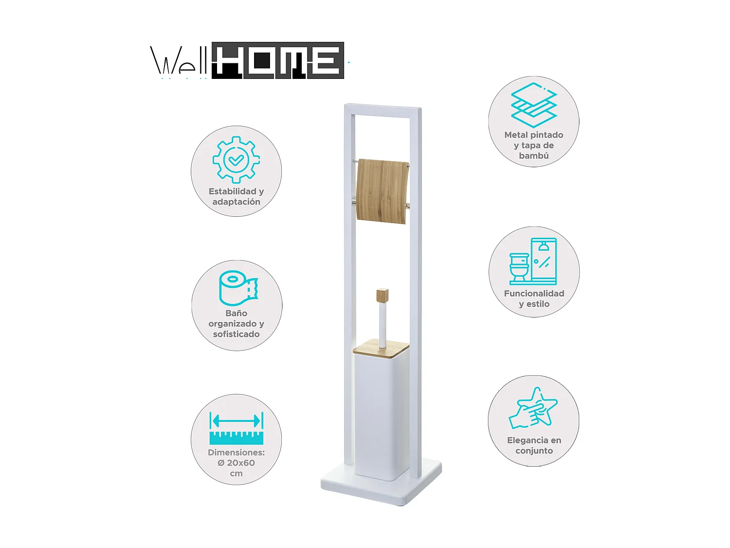 WELL HOME - Porte-papier toilette 'Natureo' avec porte-brosse WC en blanc fonctionnel Ø20x60cm