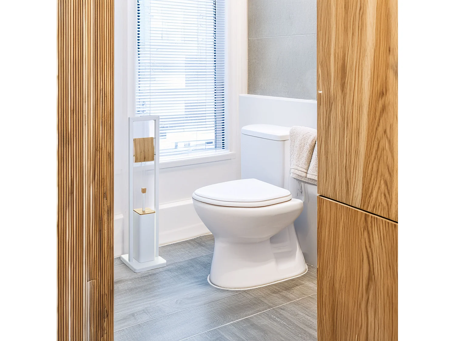 WELL HOME - Porte-papier toilette 'Natureo' avec porte-brosse WC en blanc fonctionnel Ø20x60cm