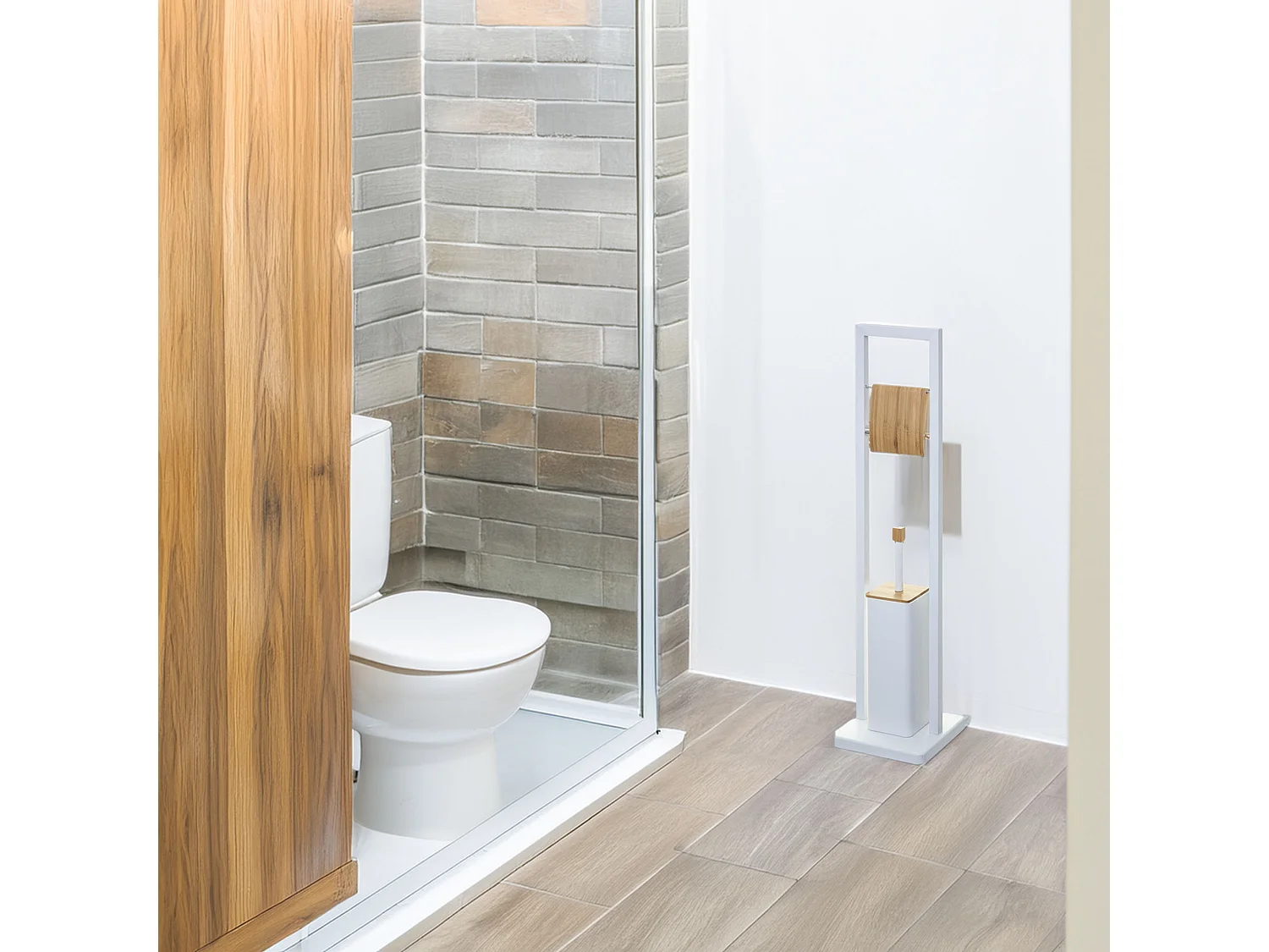 WELL HOME - Porte-papier toilette 'Natureo' avec porte-brosse WC en blanc fonctionnel Ø20x60cm