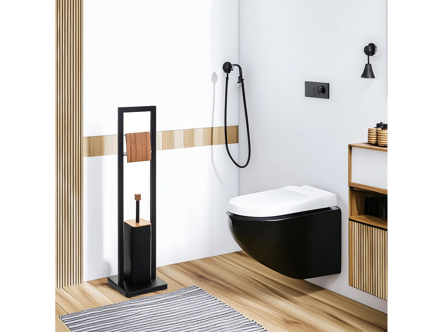 WELL HOME - Porte-papier toilette 'Natureo' avec porte-brosse en noir fonctionnel Ø20x60cm