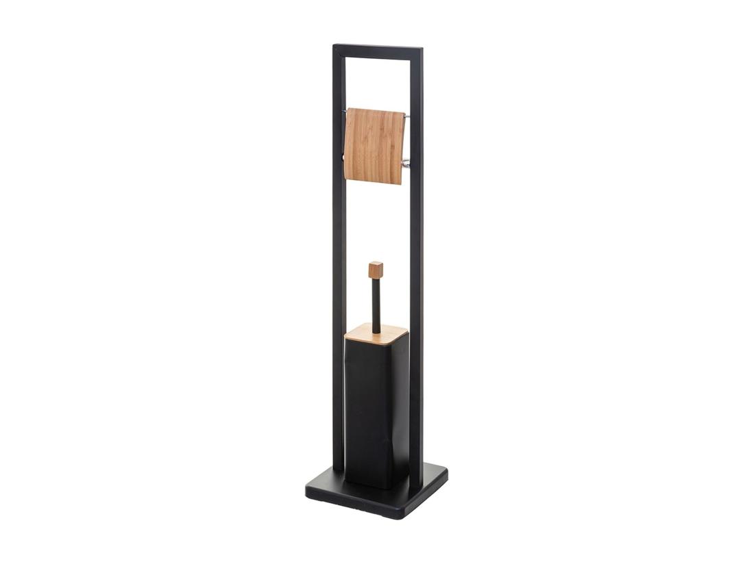 vente unique WELL HOME - Porte-papier toilette 'Natureo' avec porte-brosse en noir fonctionnel Ø20x60cm
