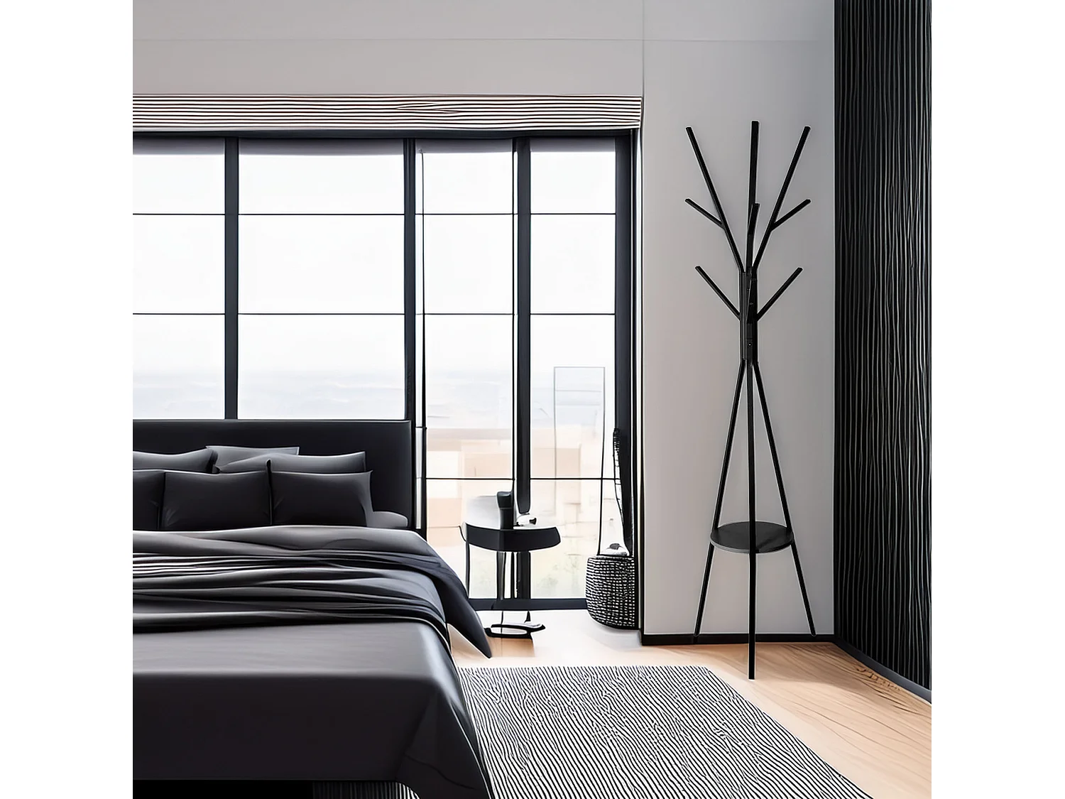 WELL HOME - Porte-manteau en bois MDF noir et métal H.180