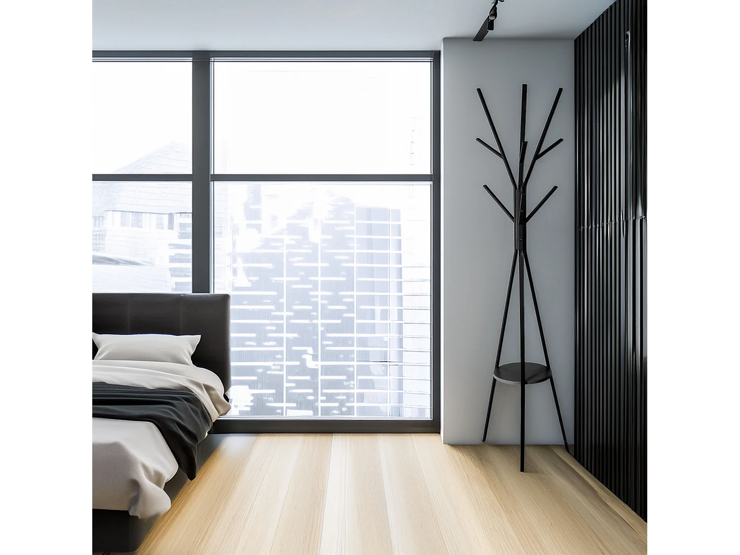 WELL HOME - Porte-manteau en bois MDF noir et métal H.180