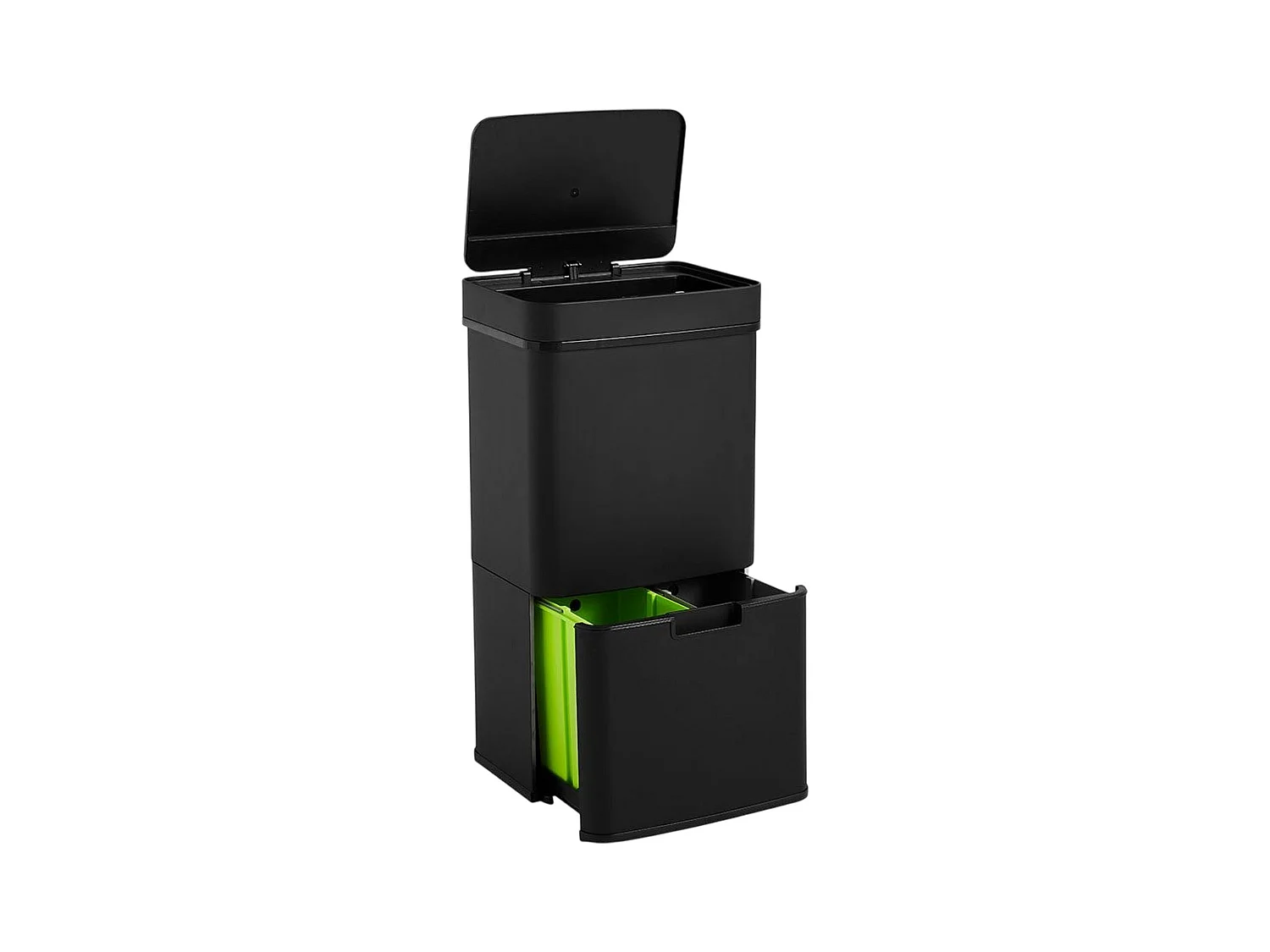 WELL HOME Poubelle de tri 62L (37L+25L), poubelle à 2 compartiments, ouverture automatique avec capteur, en inox, noir