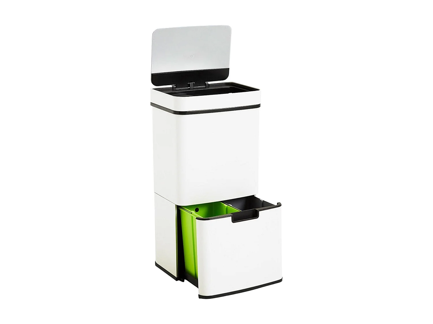 WELL HOME Poubelle de tri 62L (37L+25L), poubelle à 2 compartiments, ouverture automatique avec capteur, en inox, blanc