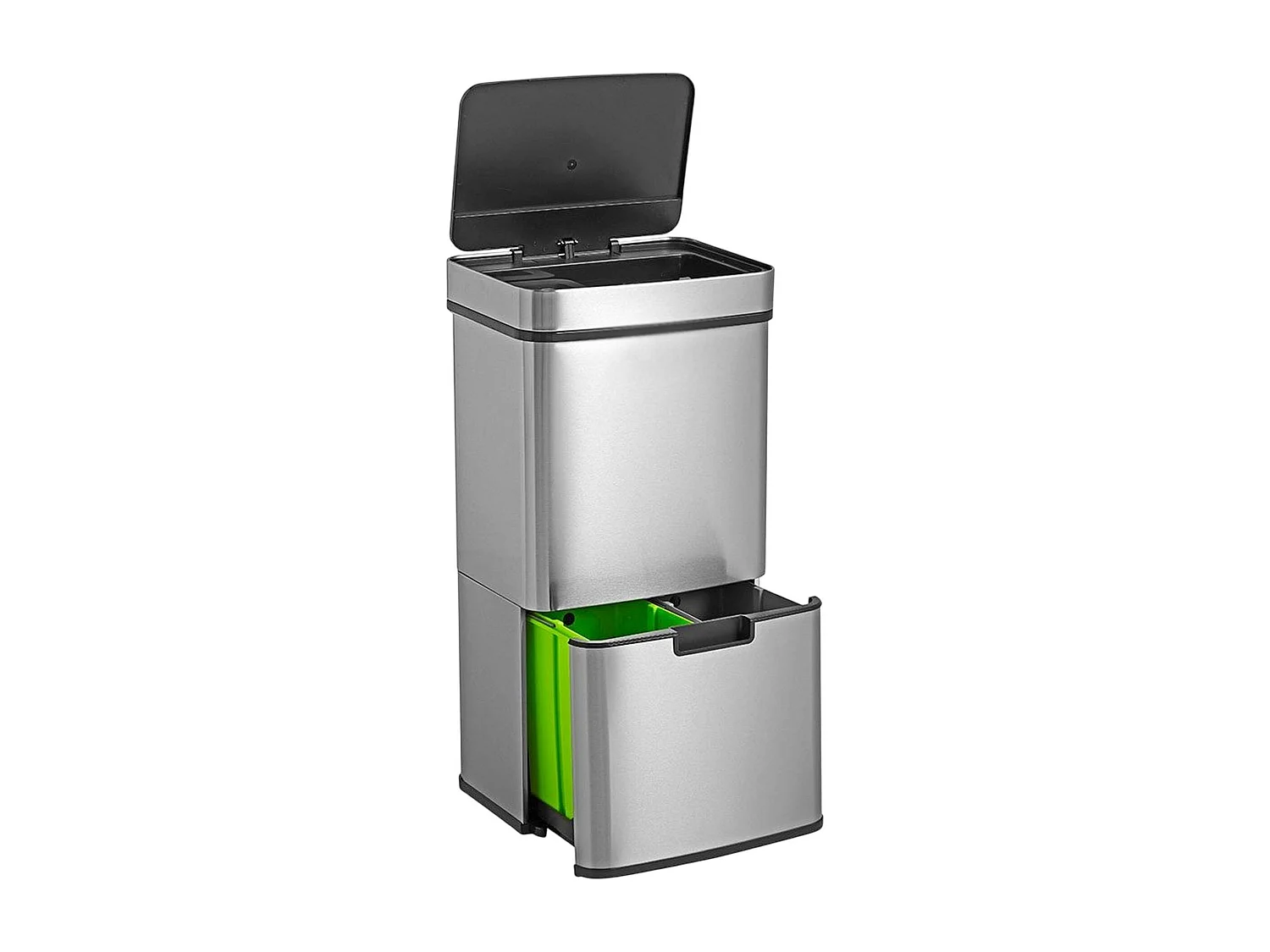 WELL HOME Poubelle de tri 67L (42L+25L), poubelle à 2 compartiments, ouverture automatique avec capteur, en inox, chromé