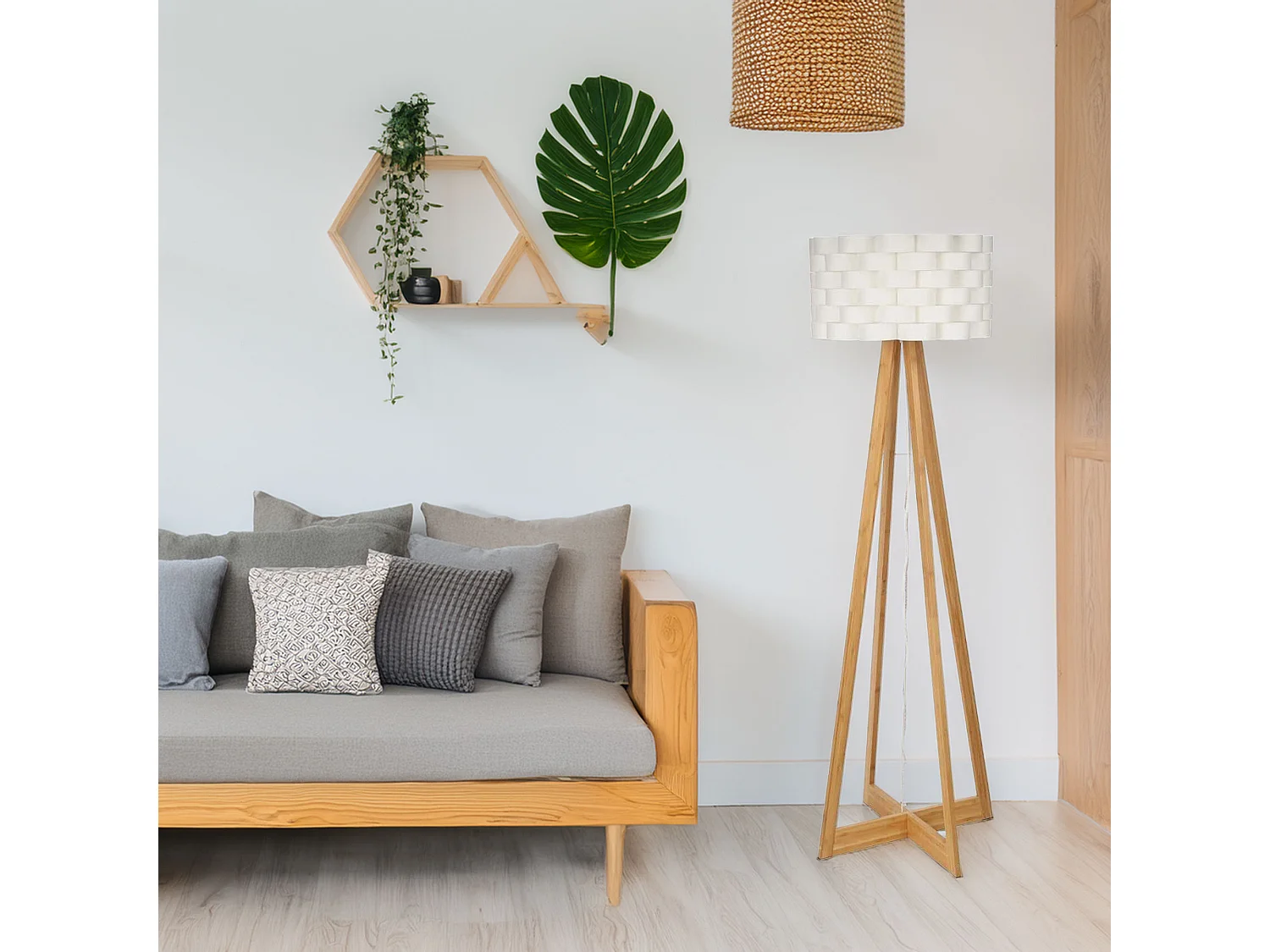 WELL HOME - Lampadaire en bambou blanc Ø50x150