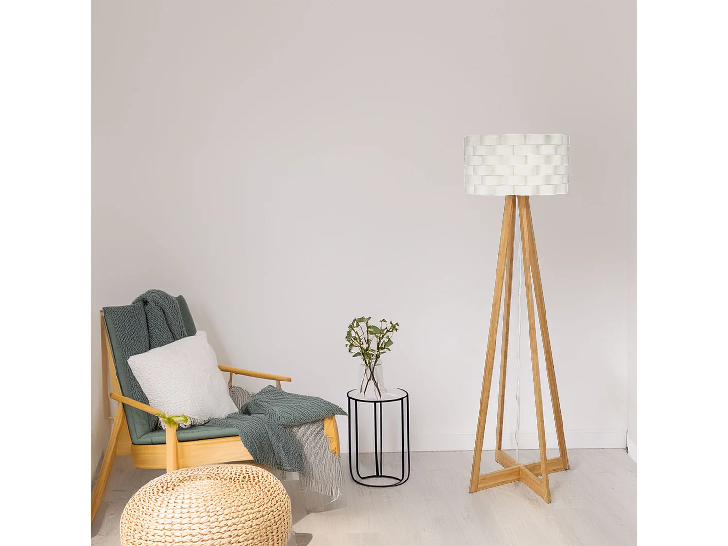 WELL HOME - Lampadaire en bambou blanc Ø50x150