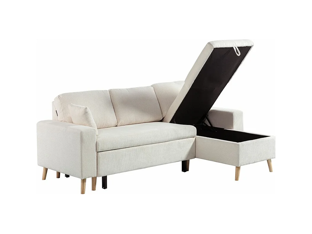 Canapé d'angle 4 places réversible et convertible Maria scandinave en velours côtelé fin - Beige - L227 x 147 x 89cm - Loungitude