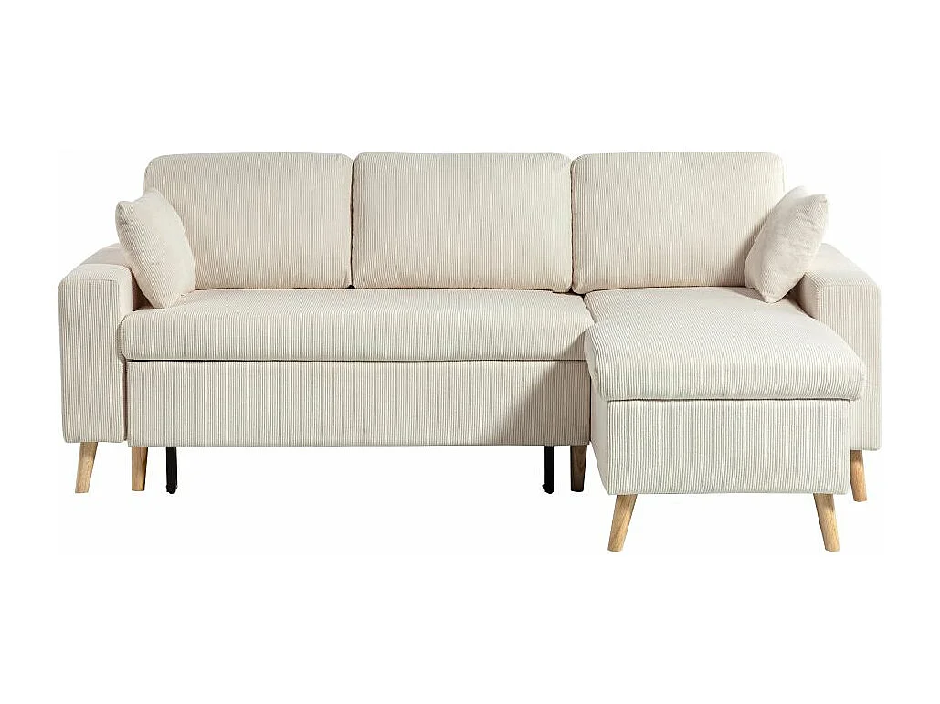 Canapé d'angle 4 places réversible et convertible Maria scandinave en velours côtelé fin - Beige - L227 x 147 x 89cm - Loungitude
