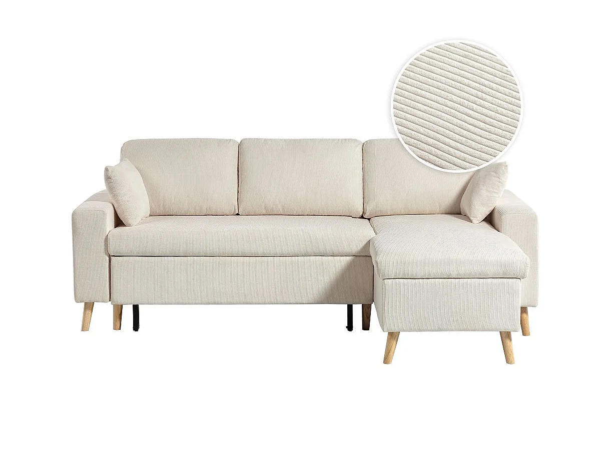 Canapé d'angle réversible convertible 4 places en velours beige