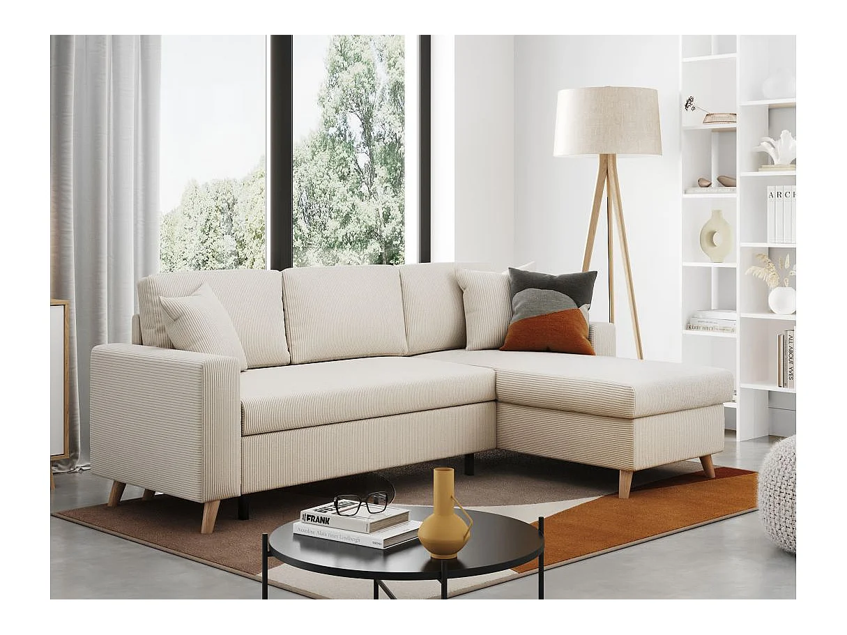 Canapé d'angle réversible convertible 4 places en velours beige