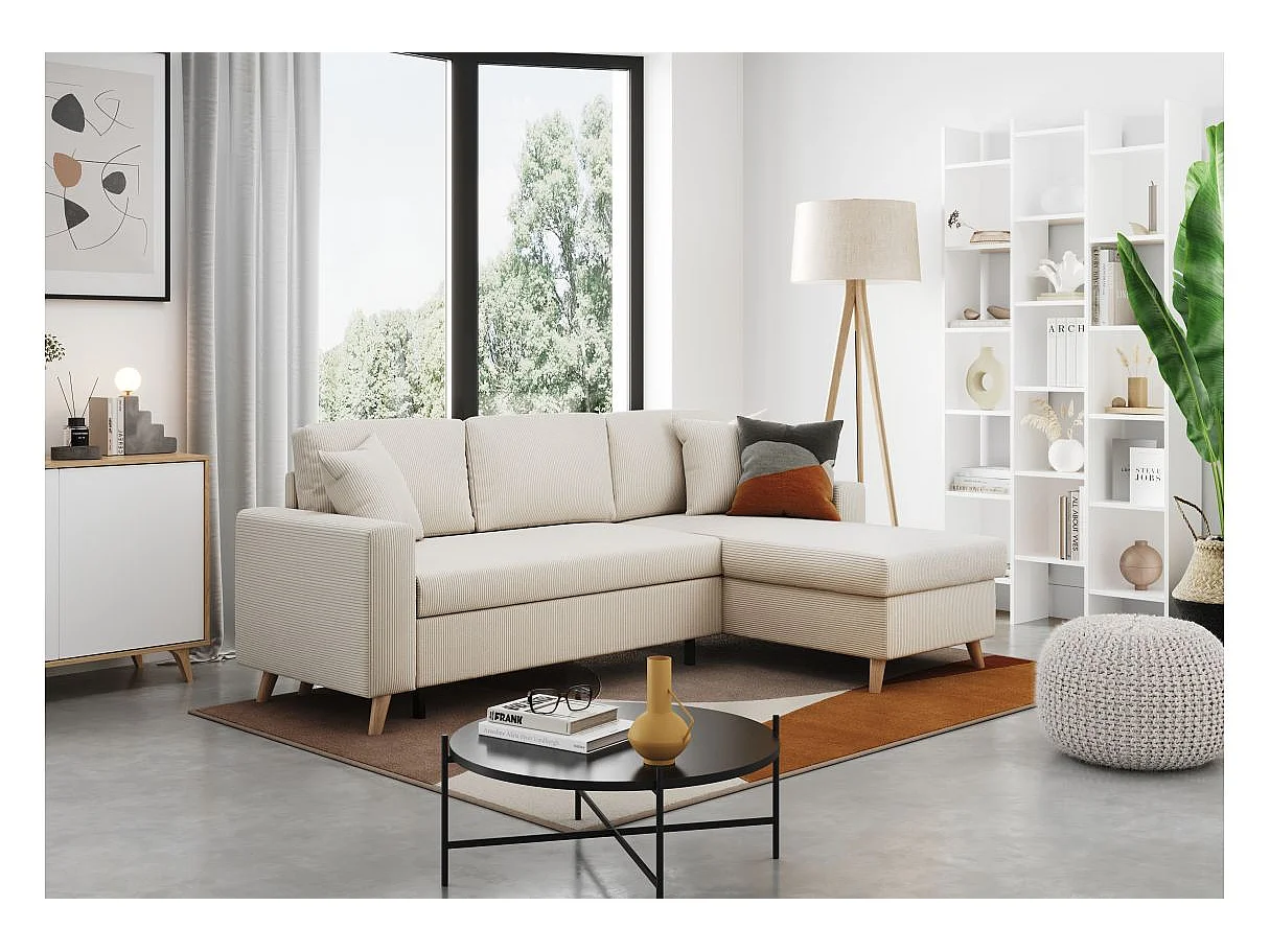 Canapé d'angle réversible convertible 4 places en velours beige