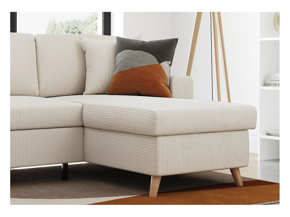 Canapé d'angle réversible convertible 4 places en velours beige