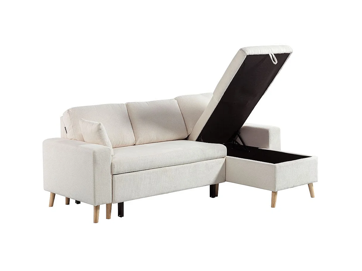 Canapé d'angle réversible convertible 4 places en velours beige