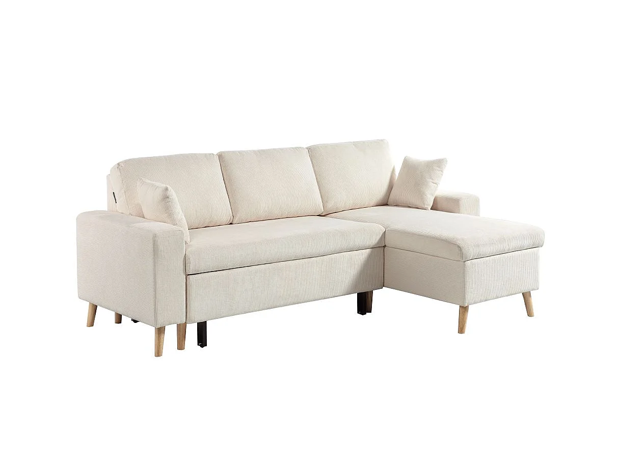 Canapé d'angle réversible convertible 4 places en velours beige