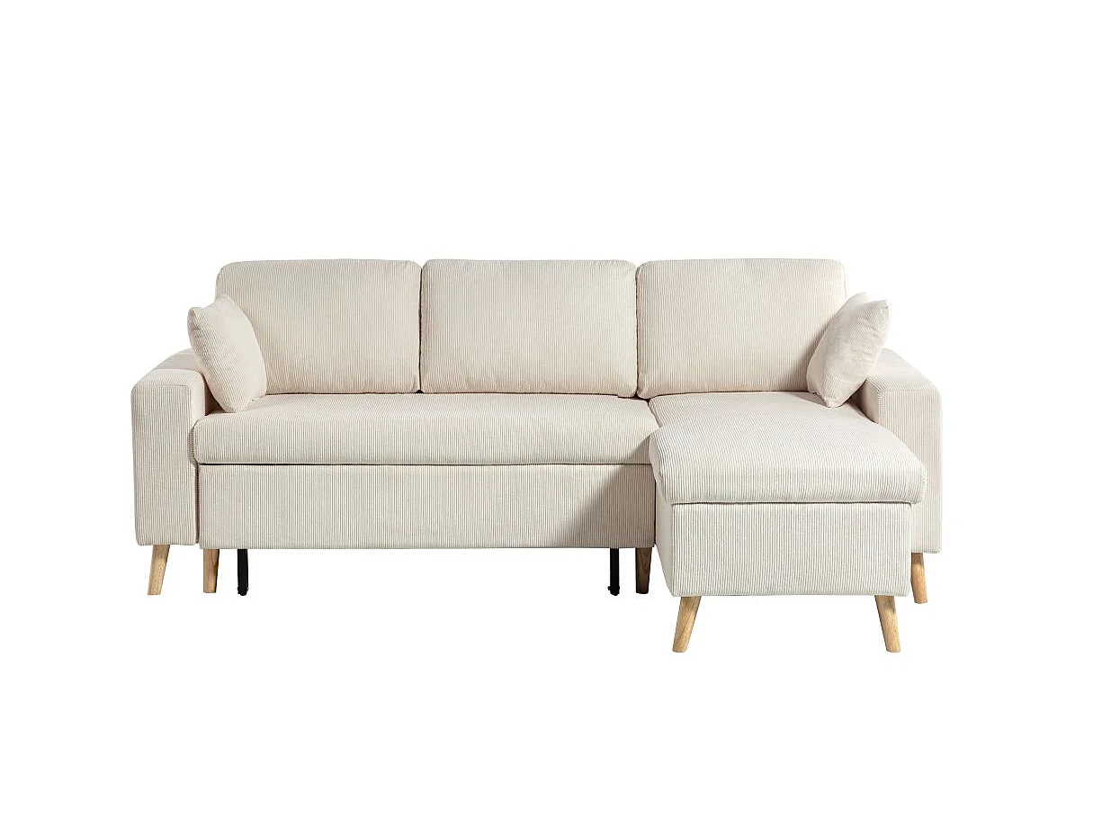 Canapé d'angle réversible convertible 4 places en velours beige