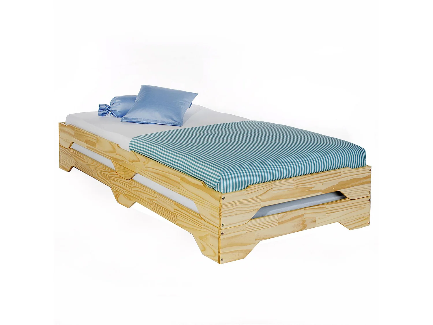 Lot de 2 lits superposables RONNY 90 x 200 cm couchage supplémentaire fonctionnel en pin massif vernis naturel