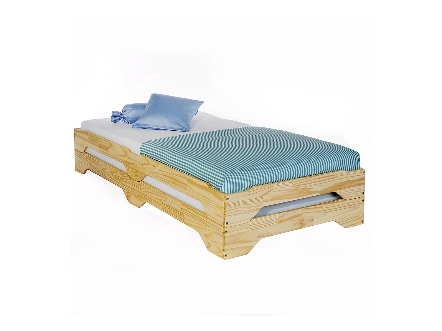 Lot de 2 lits superposables RONNY 90 x 200 cm couchage supplémentaire fonctionnel en pin massif vernis naturel