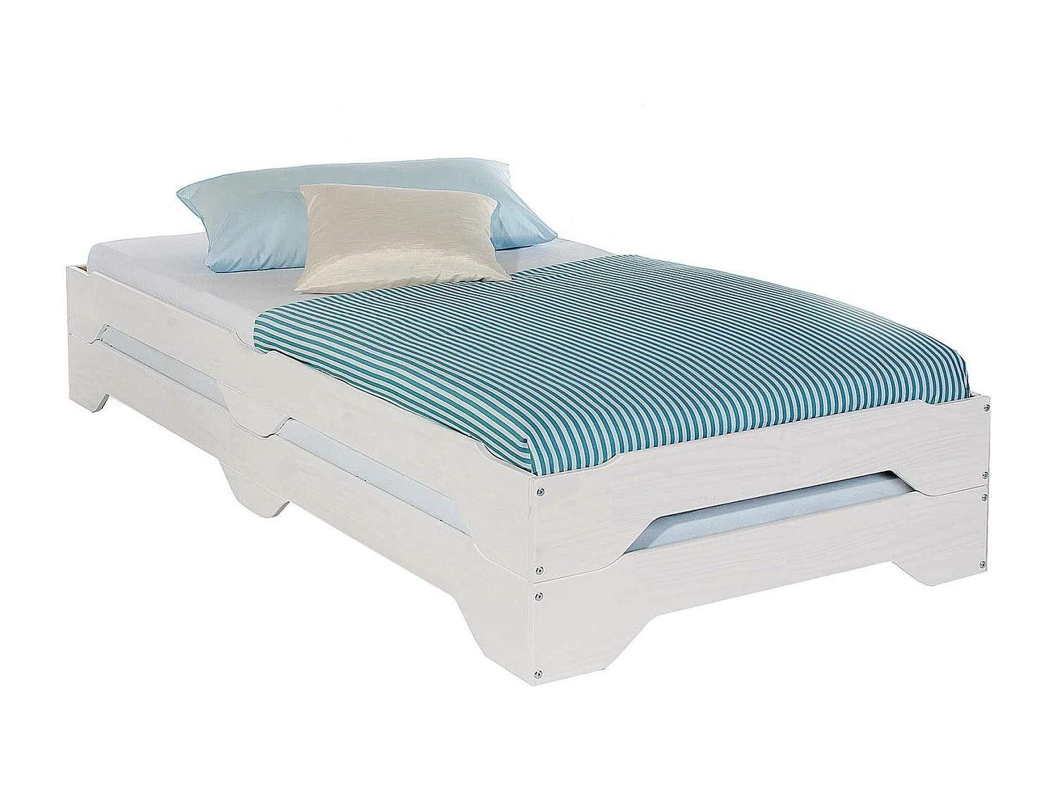 Lot de 2 lits superposables RONNY 90 x 200 cm couchage supplémentaire fonctionnel en pin massif lasuré blanc