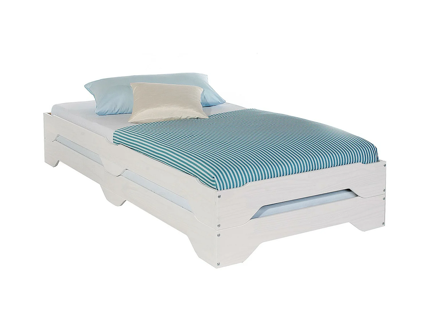 Lot de 2 lits superposables RONNY 90 x 200 cm couchage supplémentaire fonctionnel en pin massif lasuré blanc