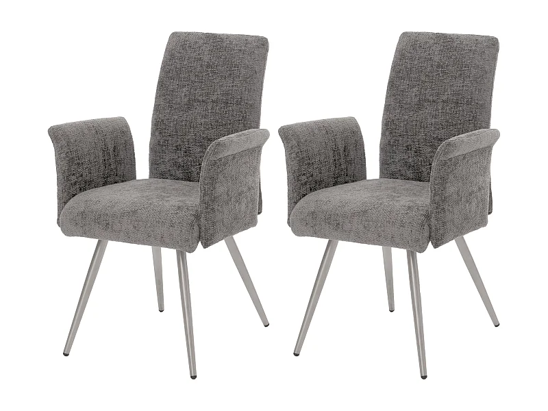 Set di 2 sedie da pranzo MCW-G55, con braccioli, acciaio inox spazzolato Stoffa/tessuto ciniglia Oeko-Tex ~ grigio scuro