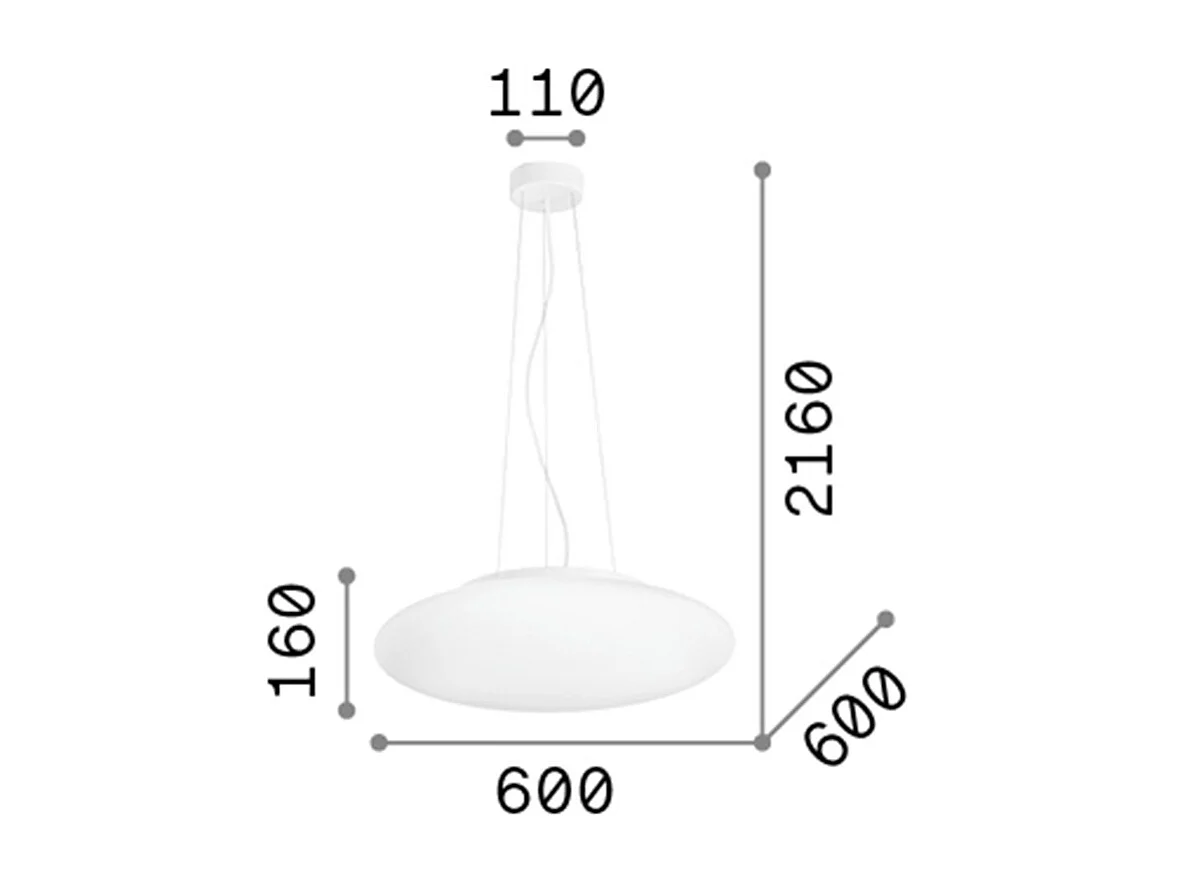 Ideal Lux Smarties Bianco Grand plafond suspendu à 5 ampoules blanc, E27
